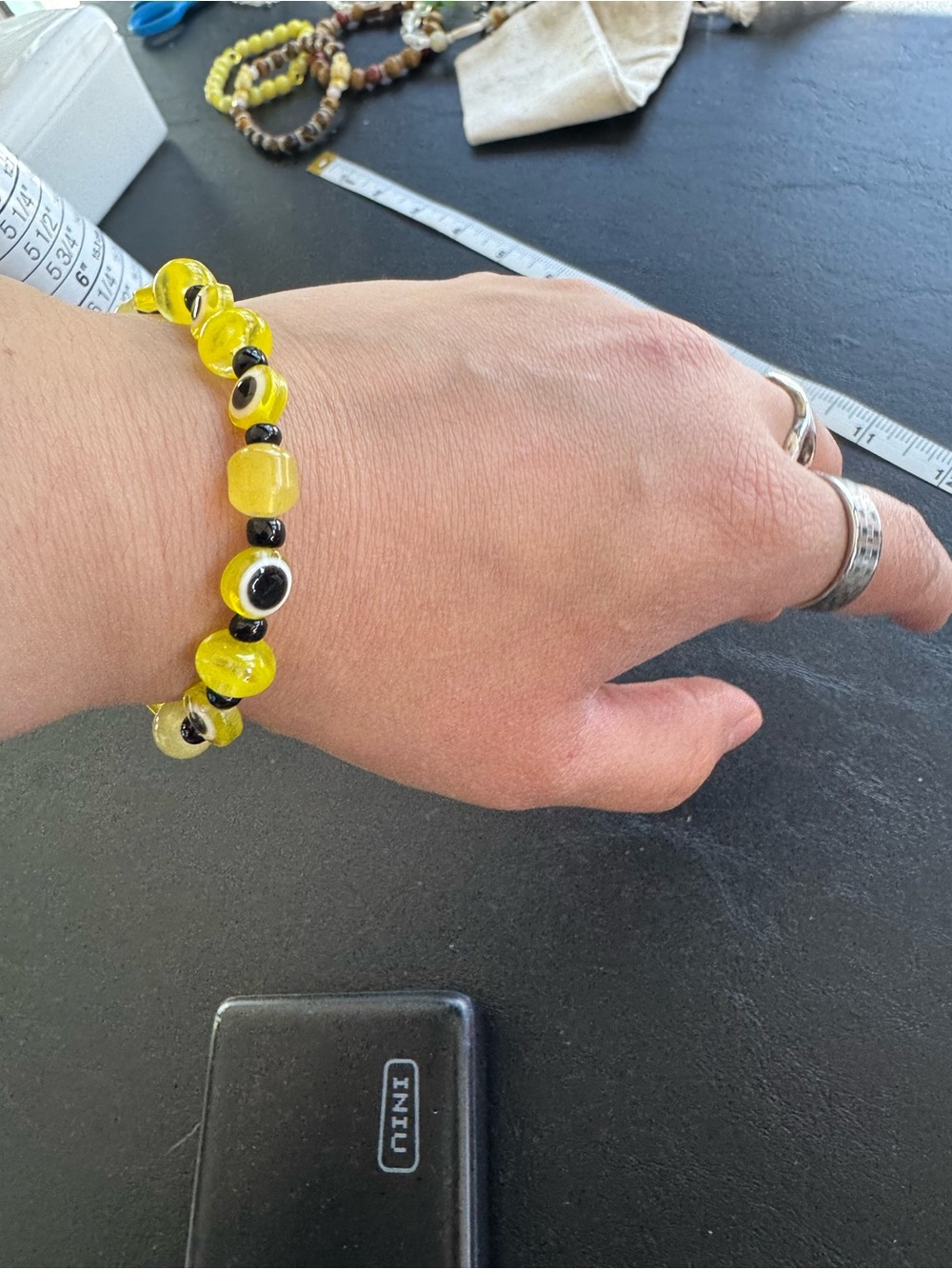 Yellow Glass Bead Evil Eye Bracelet